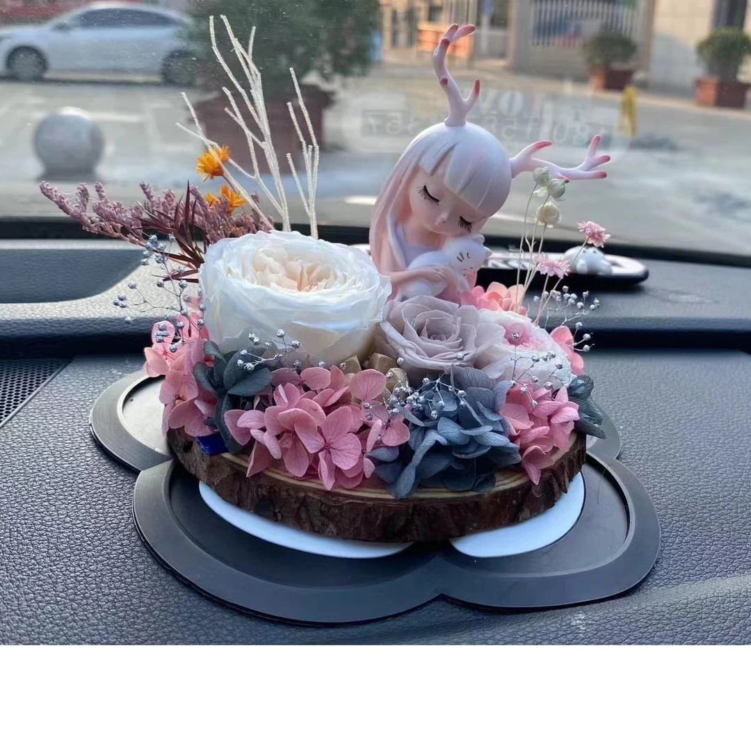 可爱天使永生花奥斯汀车载摆件礼盒汽车高档装饰品节日礼物送闺蜜