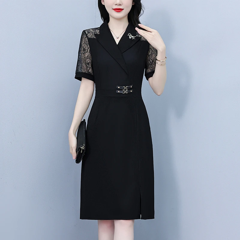 夏新款阔太太大码女装时尚气质减龄修身显瘦蕾丝拼接连衣裙裙子