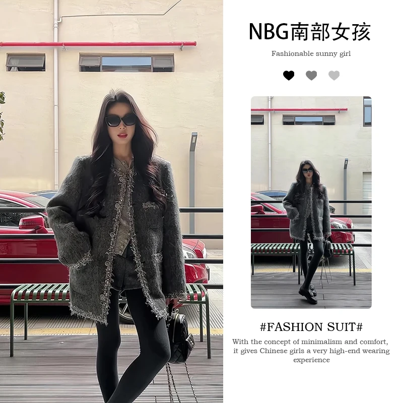 女装禅意仙气飘飘秋冬新款季法式气质小香风宽松外套高腰显瘦短裤