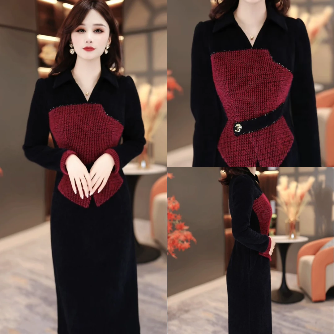 冬季显瘦连衣裙2025新款显瘦修身气韩版遮肚打底裙子MY25Y3590