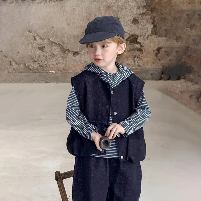 男童套装儿童春秋装2025新款洋气马甲T恤裤子女宝宝超好看两件套