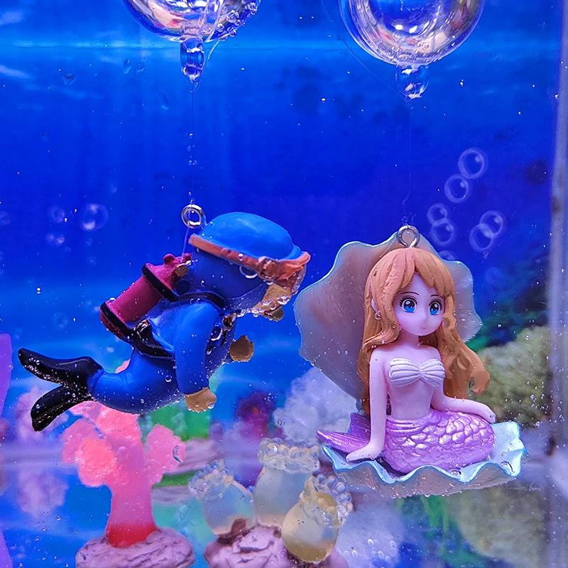 小魔女蓝胖子潜水员悬浮球摆件宫崎骏鱼缸海底世界造景漂浮装饰品
