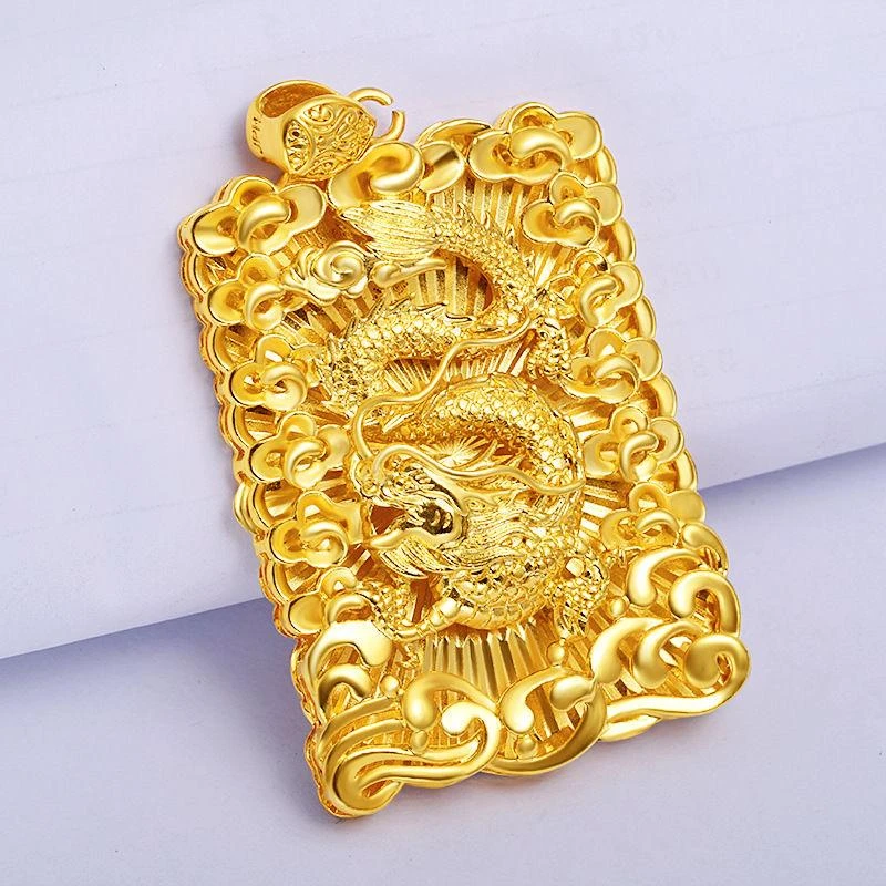 金色24k吊坠9999黄金色经典霸气时尚神龙方牌金龙招财转运吊坠