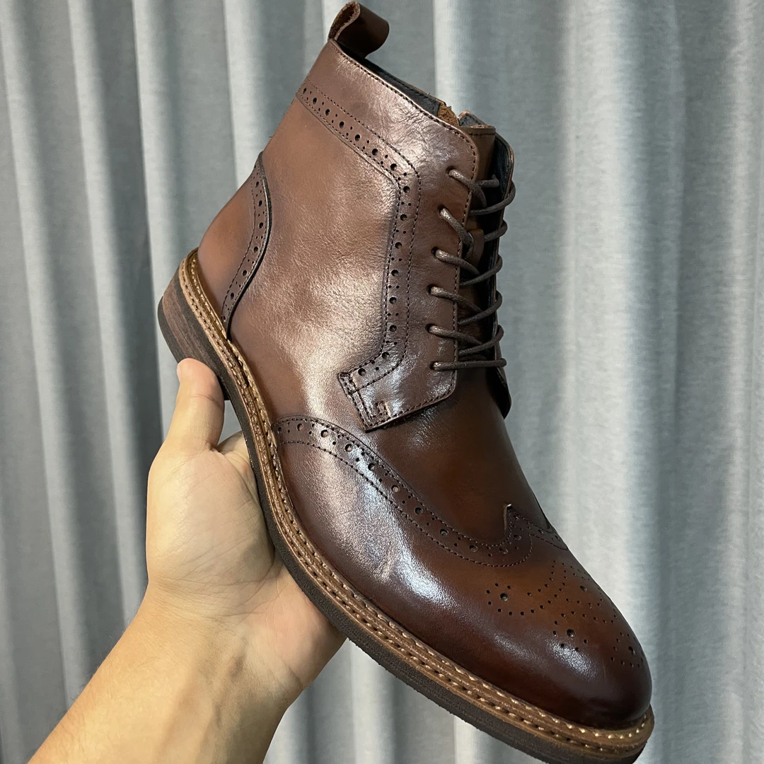 手工 尖头 拉链款 牛皮男鞋 加绒