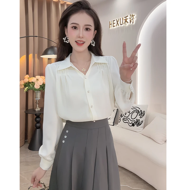 法式高级感翻领长袖衬衫女2024秋季新款设计感气质百搭显瘦上衣