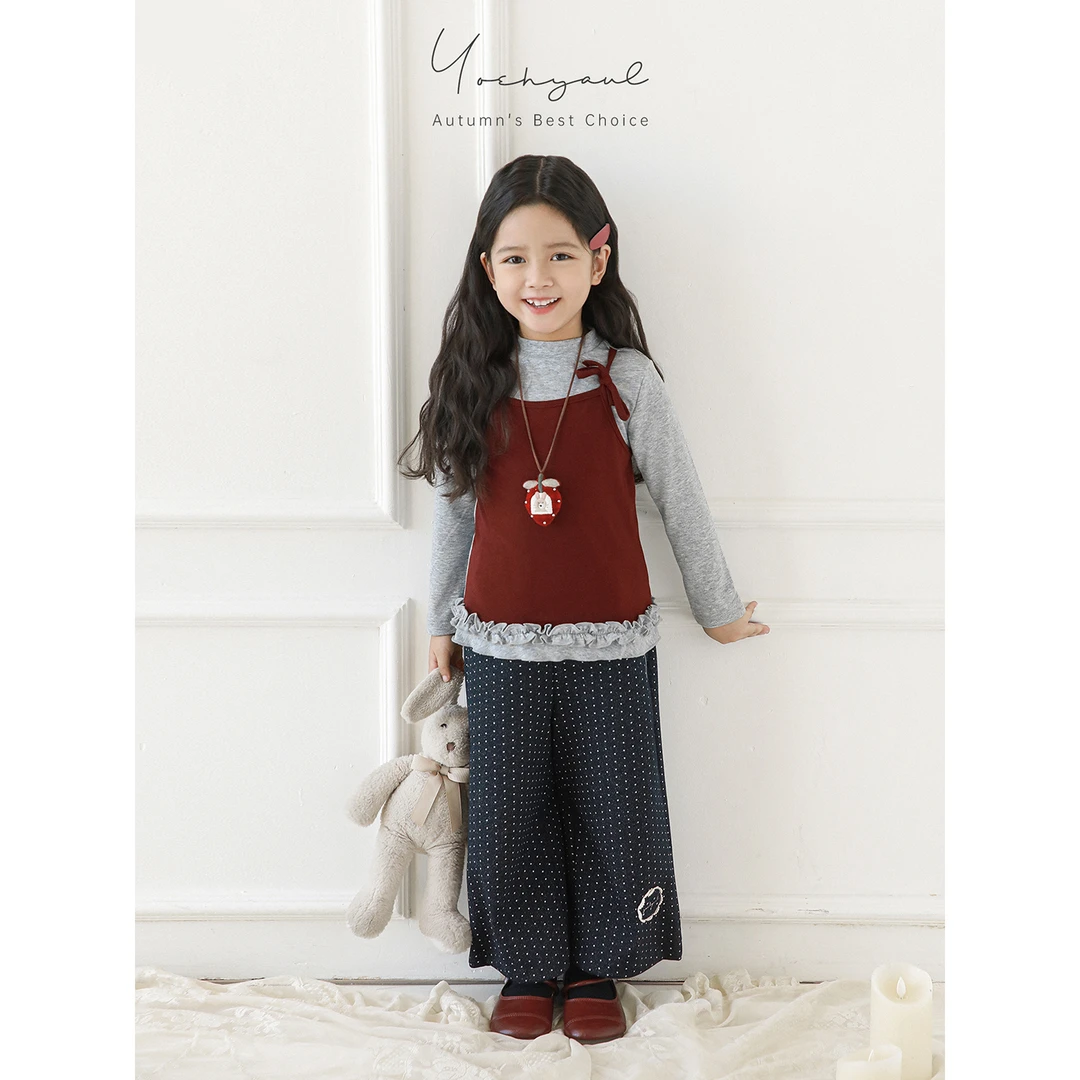 YOEHYAUL/幼悠 儿童 木耳边长袖叠穿半高领假两件汉服 Q4653