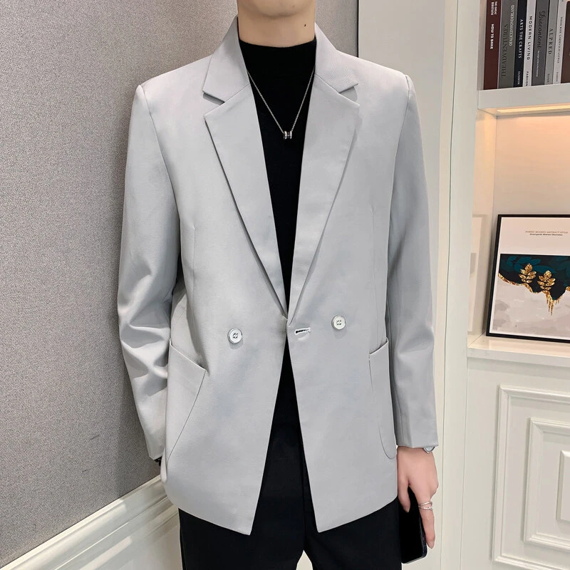 春秋新品男士轻熟痞帅休闲百搭纯色西服时尚上衣潮流宽松西装外套