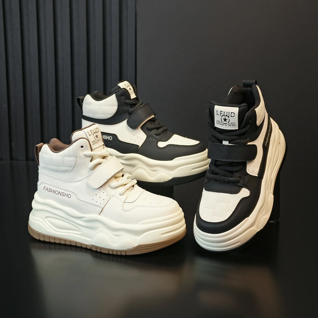 【新品】2024冬季百搭新款保暖厚底高帮大棉鞋加绒防水小白鞋9530