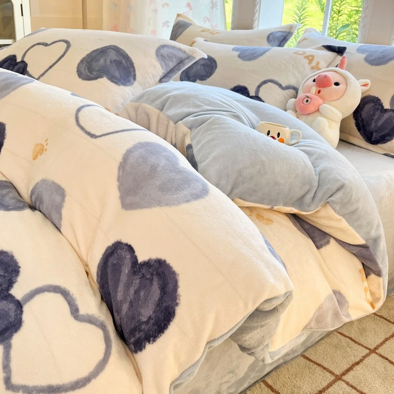 2025学生牛奶绒四件套双面加绒珊瑚绒床单被套床上三件套秋冬季厚
