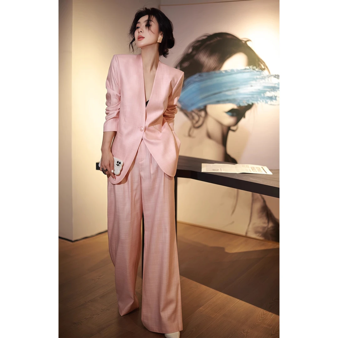高级感轻职风时尚套装女2025春季时尚宽松西服长裤职场通勤两件套