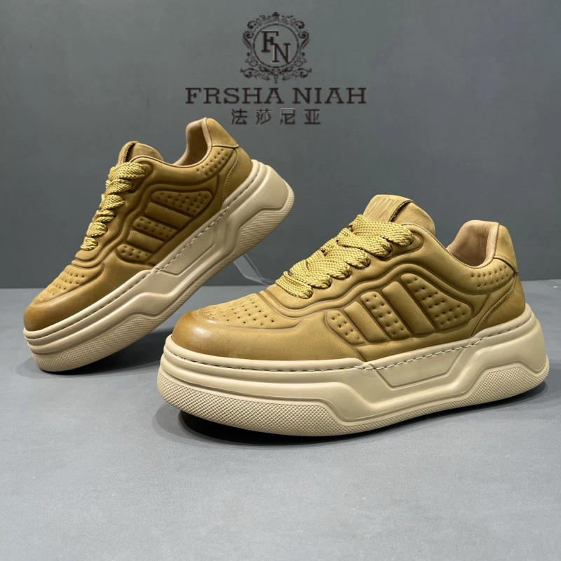 法莎尼亚男士运动鞋新款厚底增高舒适轻便韩版真皮百搭小白鞋