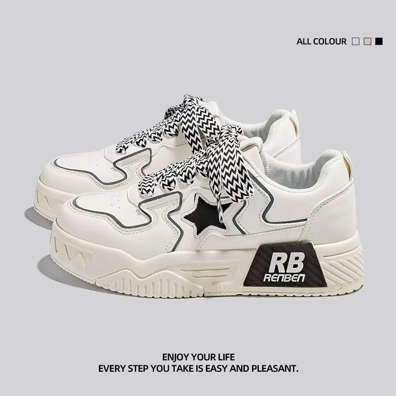 女鞋2025新款厚底小白鞋粉色星星鞋学生百搭休闲板鞋