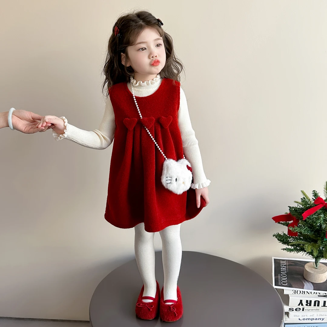 女童加绒裙套装儿童时髦洋气加厚毛衣裙子两件套小女孩宝宝秋冬装