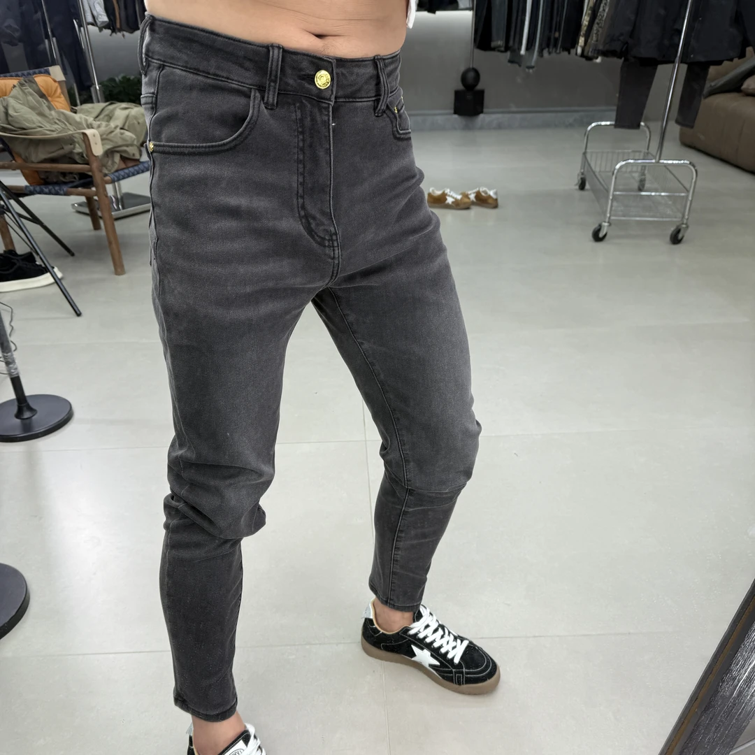 早秋新款时尚百搭潮流高品质碳灰色小脚牛仔裤6678痞帅慵懒风男装