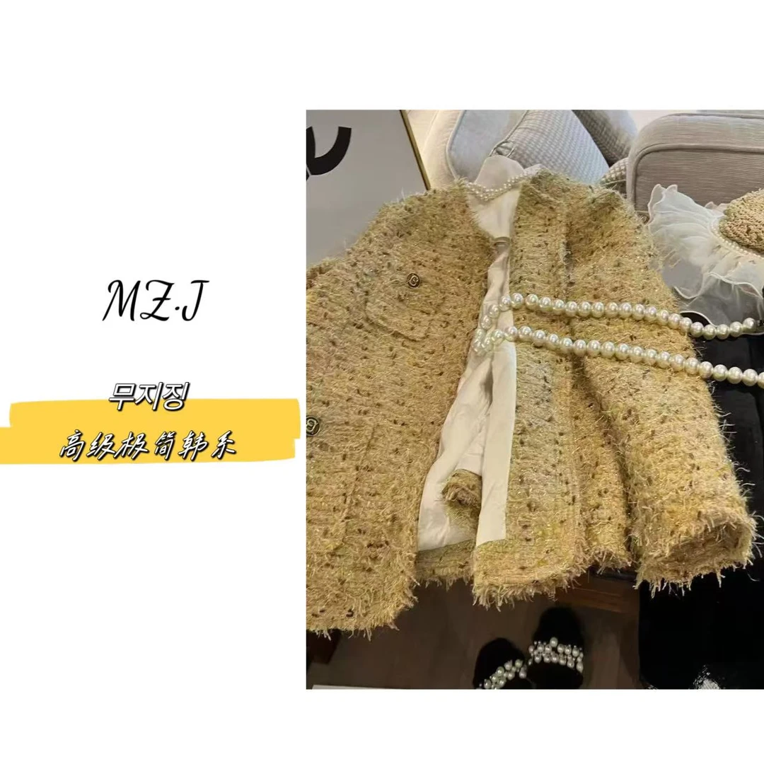 무지징-［邂逅•香系］重工定制花呢小香圆领立体编制加厚短外套-99612