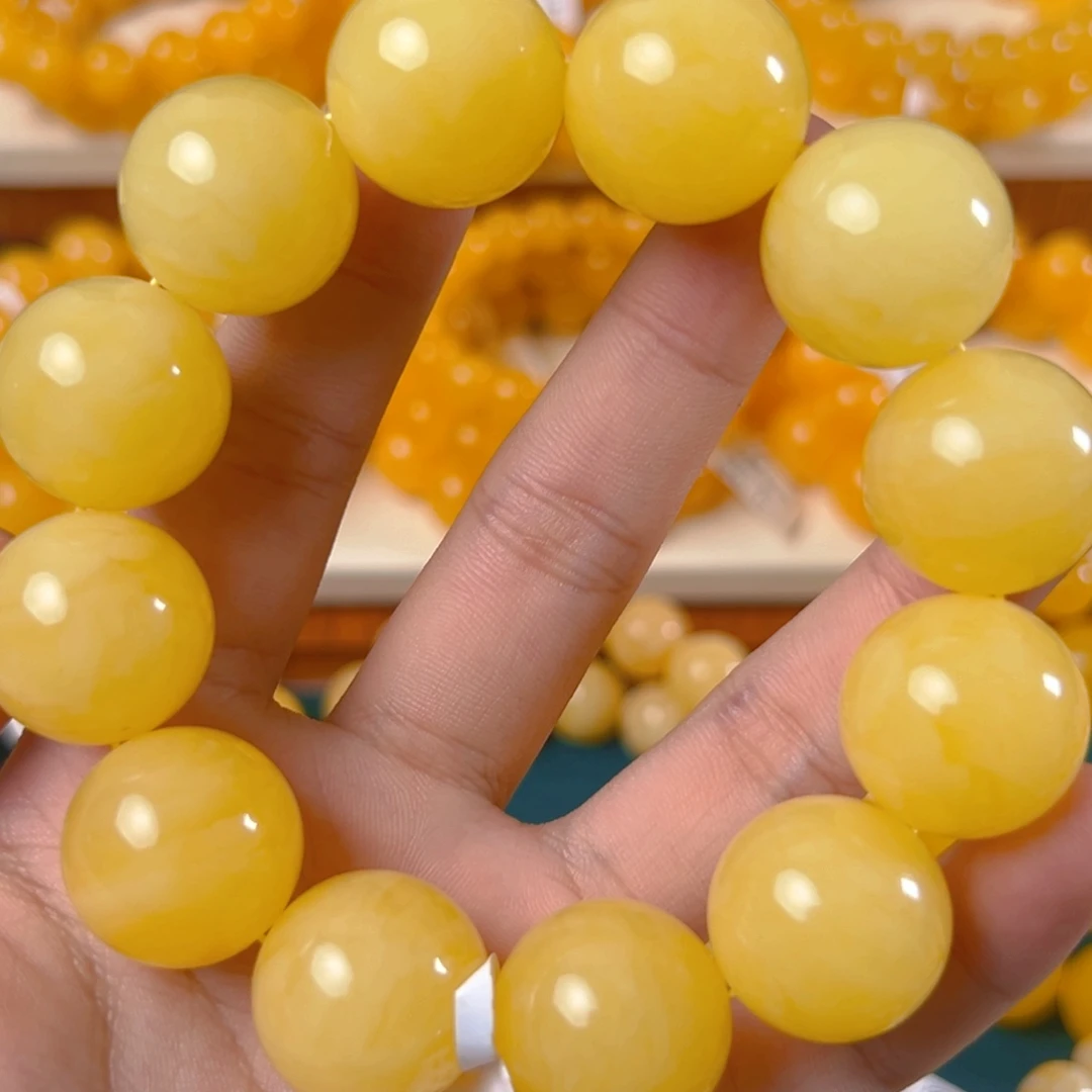 手链琥珀未镶嵌54.34g焦皮同料圆珠2.0 xa