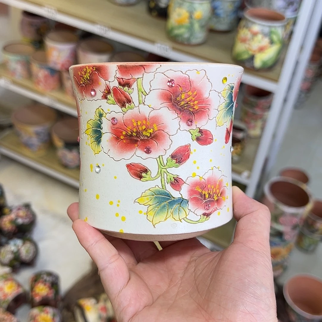 馨***雨景德镇炫彩手绘景德镇陶瓷花盆