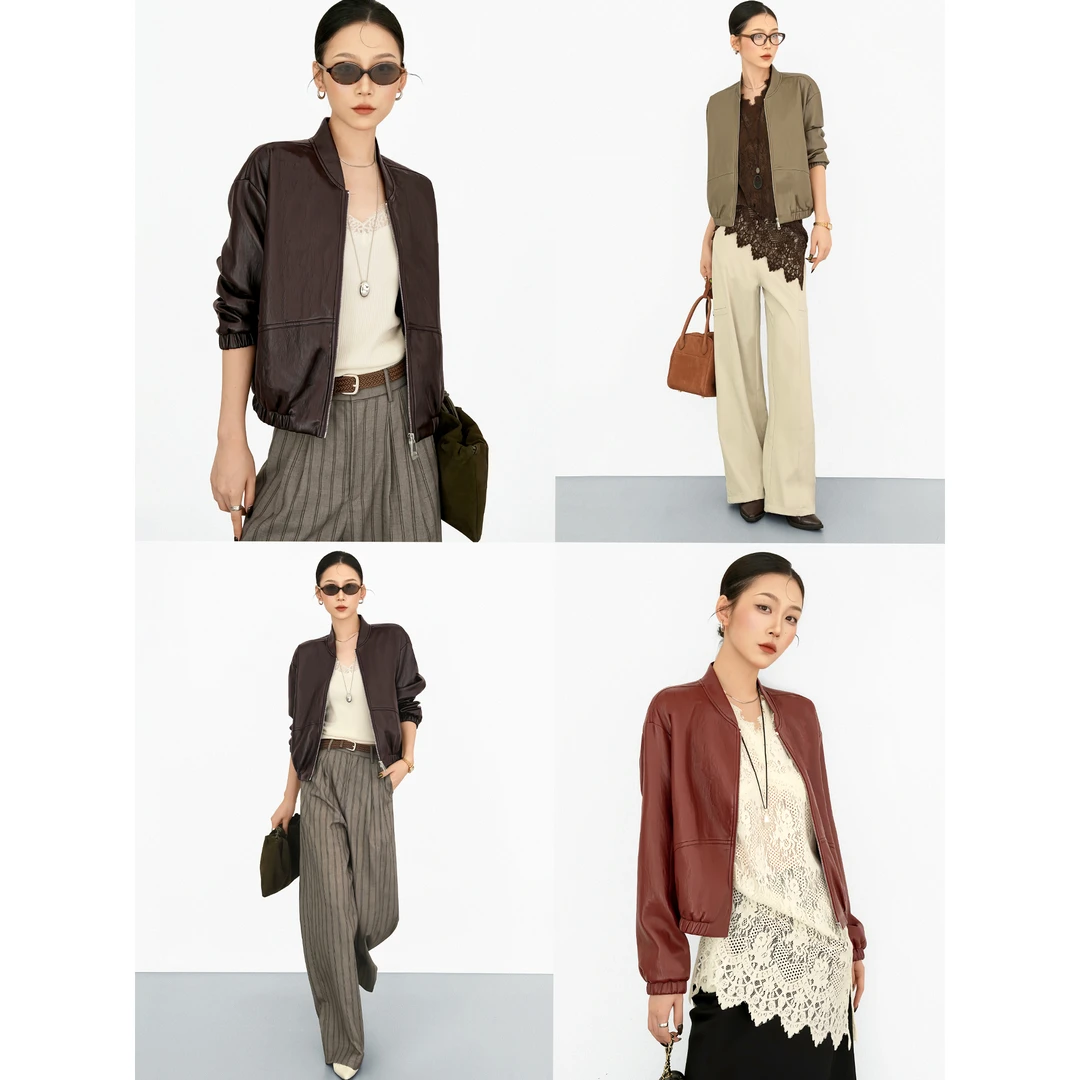 尼采 官方直营｜莫妮卡｜经典廓形机车夹克高级宽松环保皮衣71181