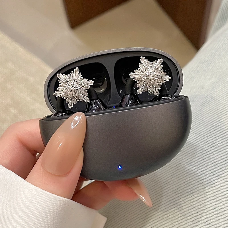 蓝牙耳机2025新款降噪钻扣镶钻长续航运动舒适挂耳夹式百搭时尚