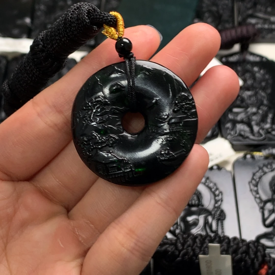 翡翠未镶嵌颈饰天然a货钢琴黑挂件