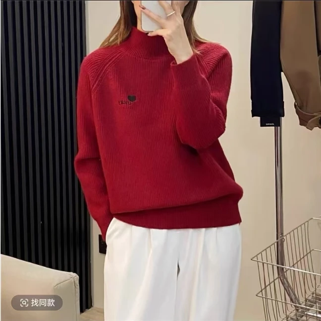 衣长63半高领毛衣女秋冬设计感针织衫冬季刺绣爱心百搭宽松打底衫
