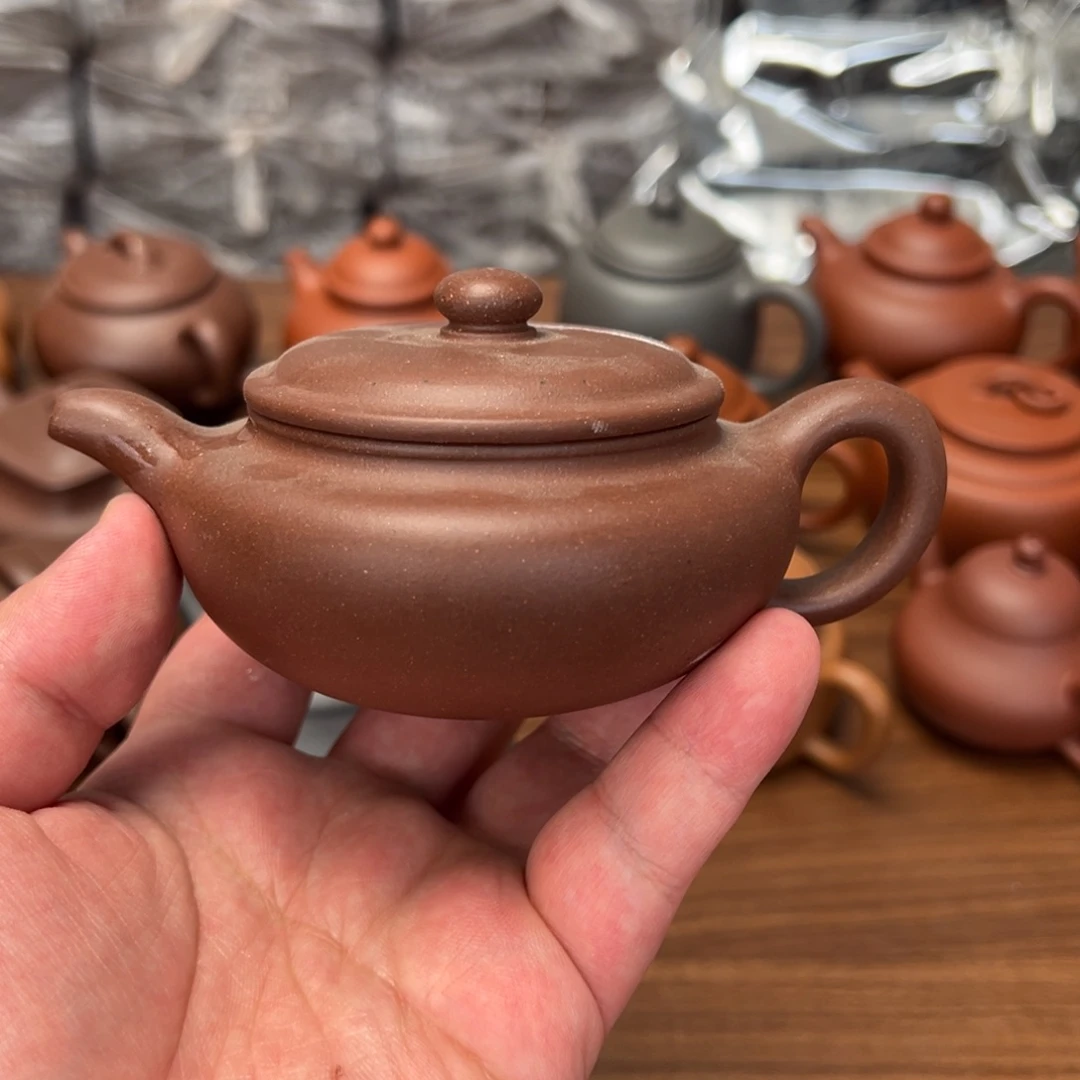 茶壶紫砂微瑕140cc老紫泥扁腹
