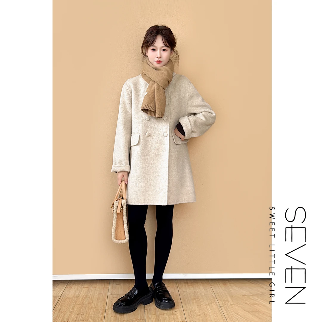 秋日暖冬⑧七七146小个子秋冬款双面呢羊毛大衣女中长款外套小美说