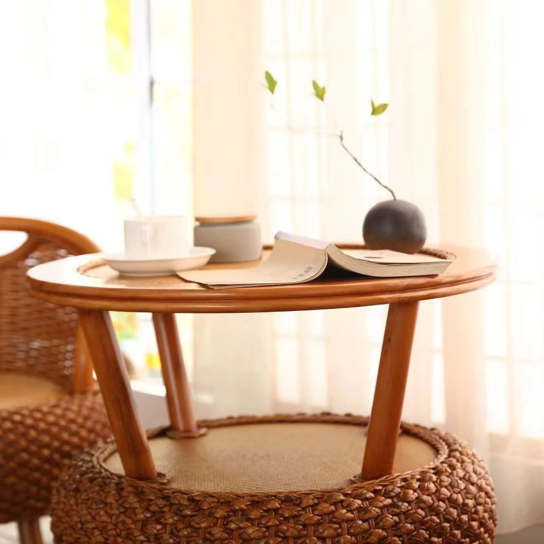 L36阳台小矮茶几圆形藤编