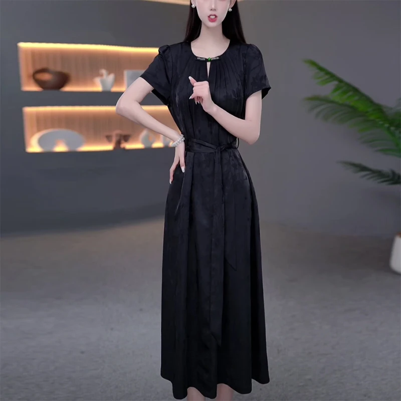夏季时尚洋气大气修身显瘦气质减龄收腰妈妈装轻熟风女人味连衣裙