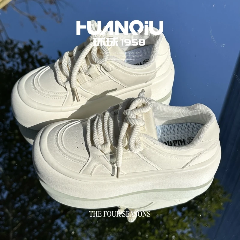 HUANQIU/环球女鞋厚底休闲板鞋女2025秋季新款时尚潮流百搭小白鞋
