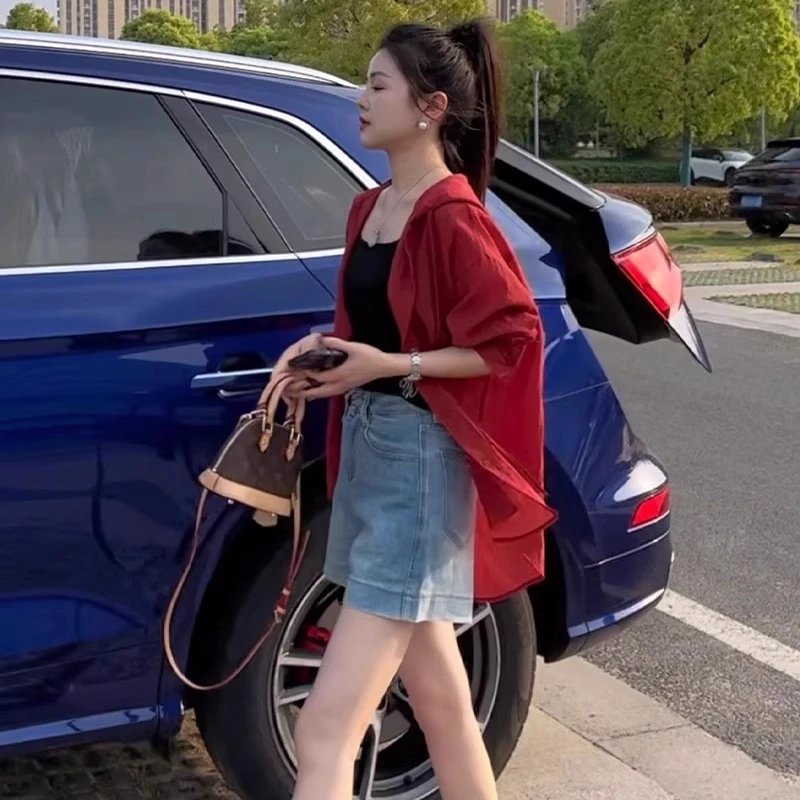 薄款连帽设计感天丝衬衫外套2025夏新款休闲时尚宽松百搭防晒衣女