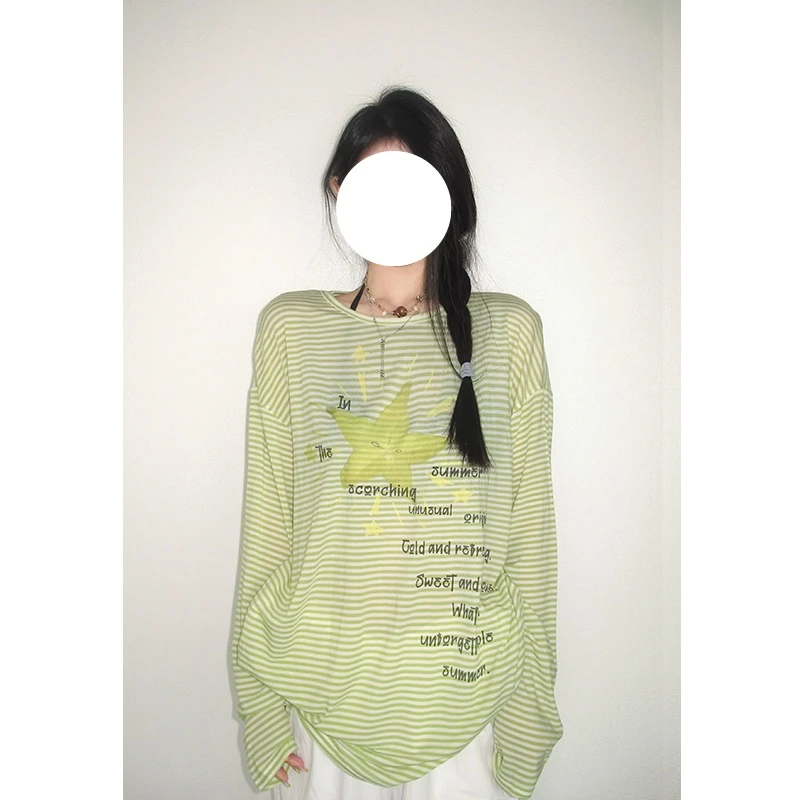 【全额运补】【运补6】KAIDIQI/凯迪琦美式慵懒水果条纹长袖t恤女