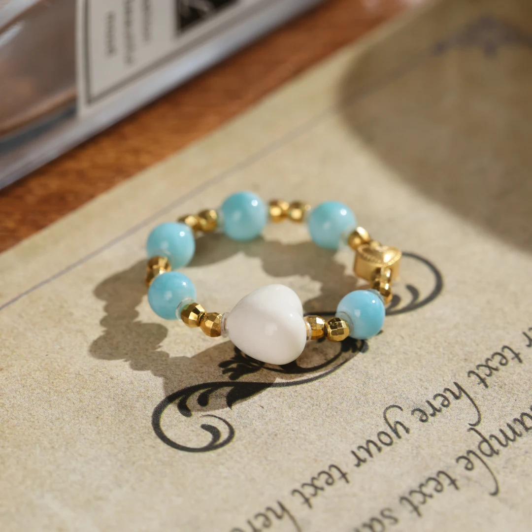 【诗语】天然海纹石DIY戒指戒圈情侣气质女纪念日高级感礼物设计款