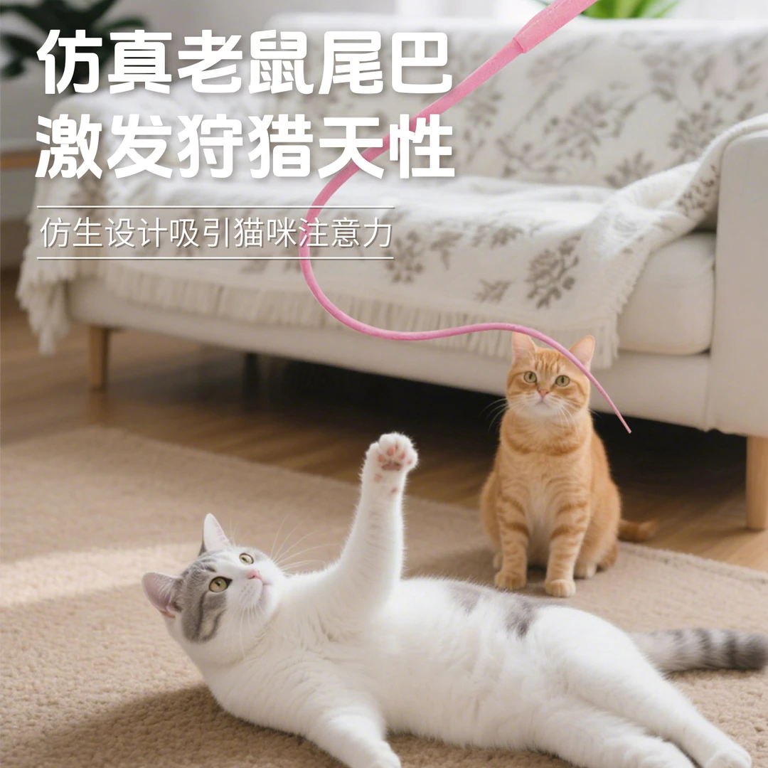 硅胶逗猫棒耐抓咬仿真老鼠尾巴猫猫玩具自嗨解闷互动神器猫咪用品