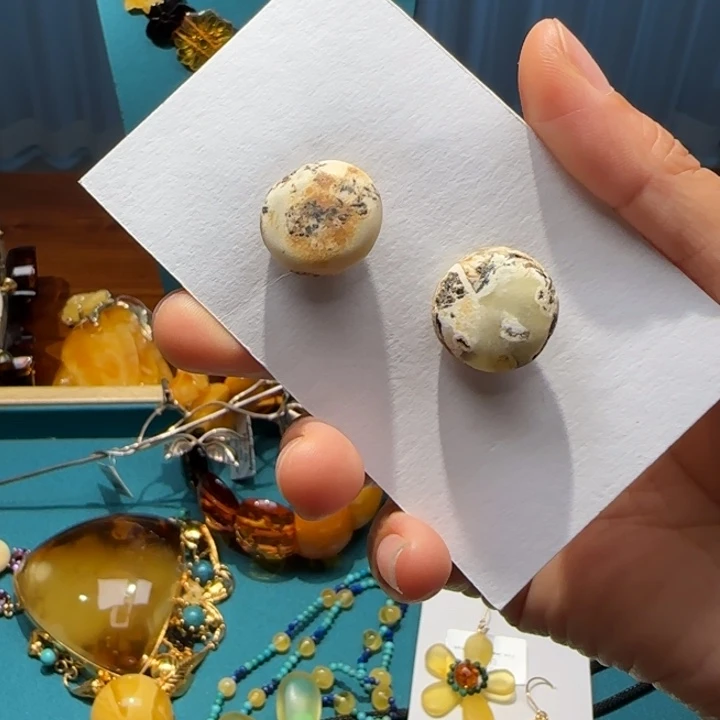 哼***调琥珀未镶嵌耳饰波兰设计款琥珀蜜蜡