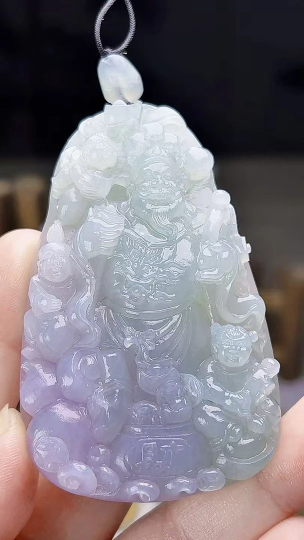 天然缅甸翡翠冰胶双彩财神春彩毛货买断需抛光尺寸72-45-12.5