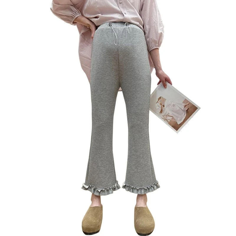 孕妇喇叭裤2025春夏新款孕妇无托腹高腰显瘦木耳边微喇休闲裤外穿