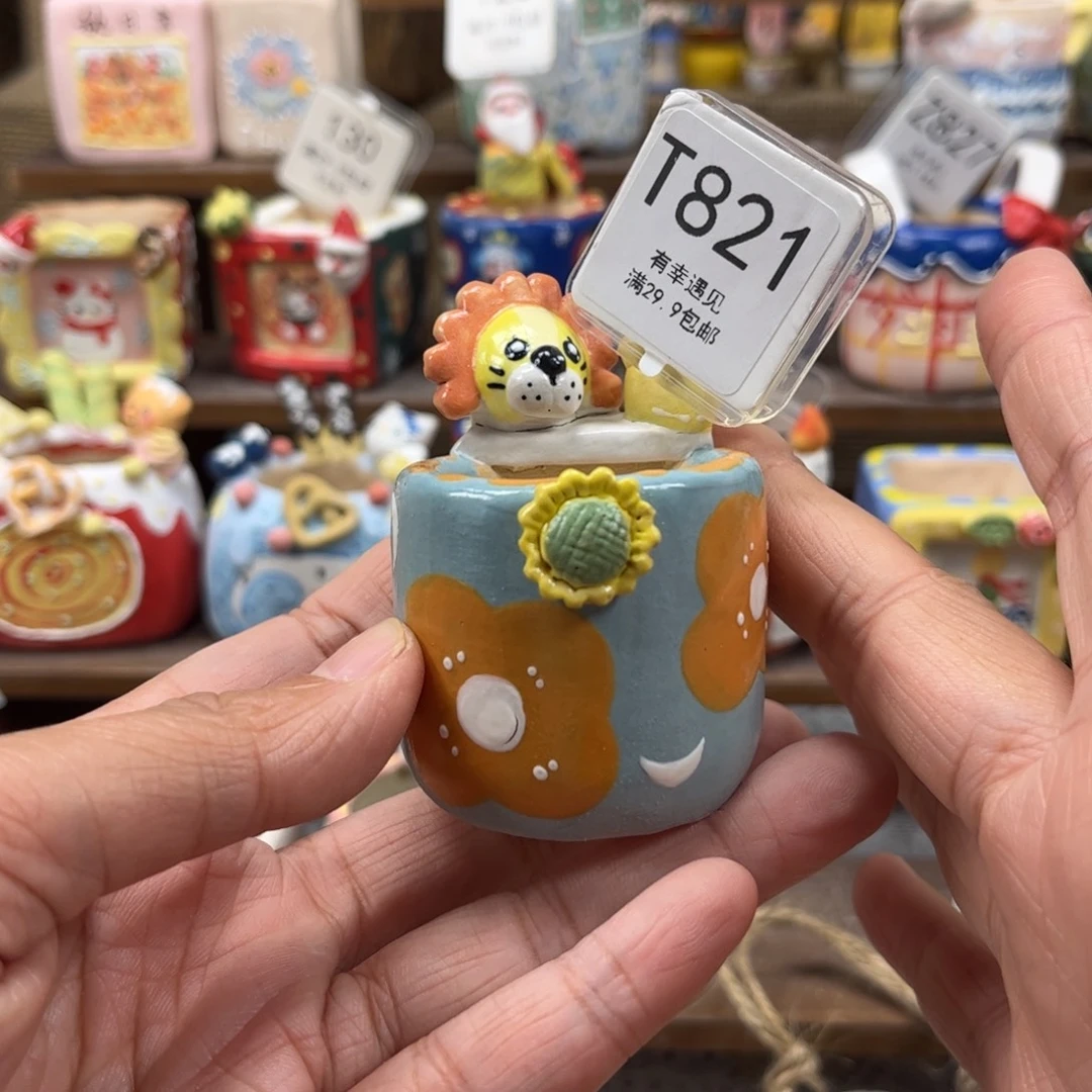 821狮子花盆手绘花盆