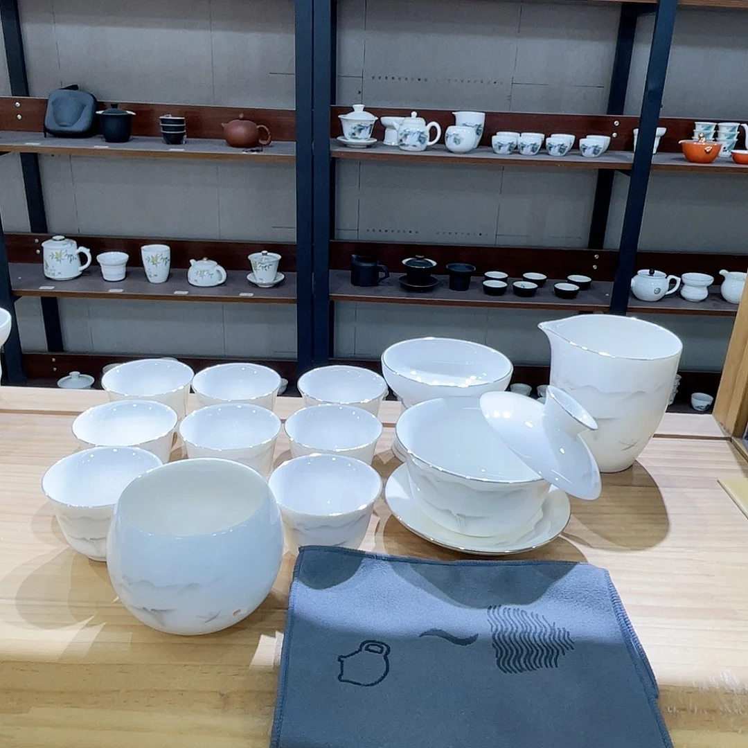 高端羊脂玉茶具套装