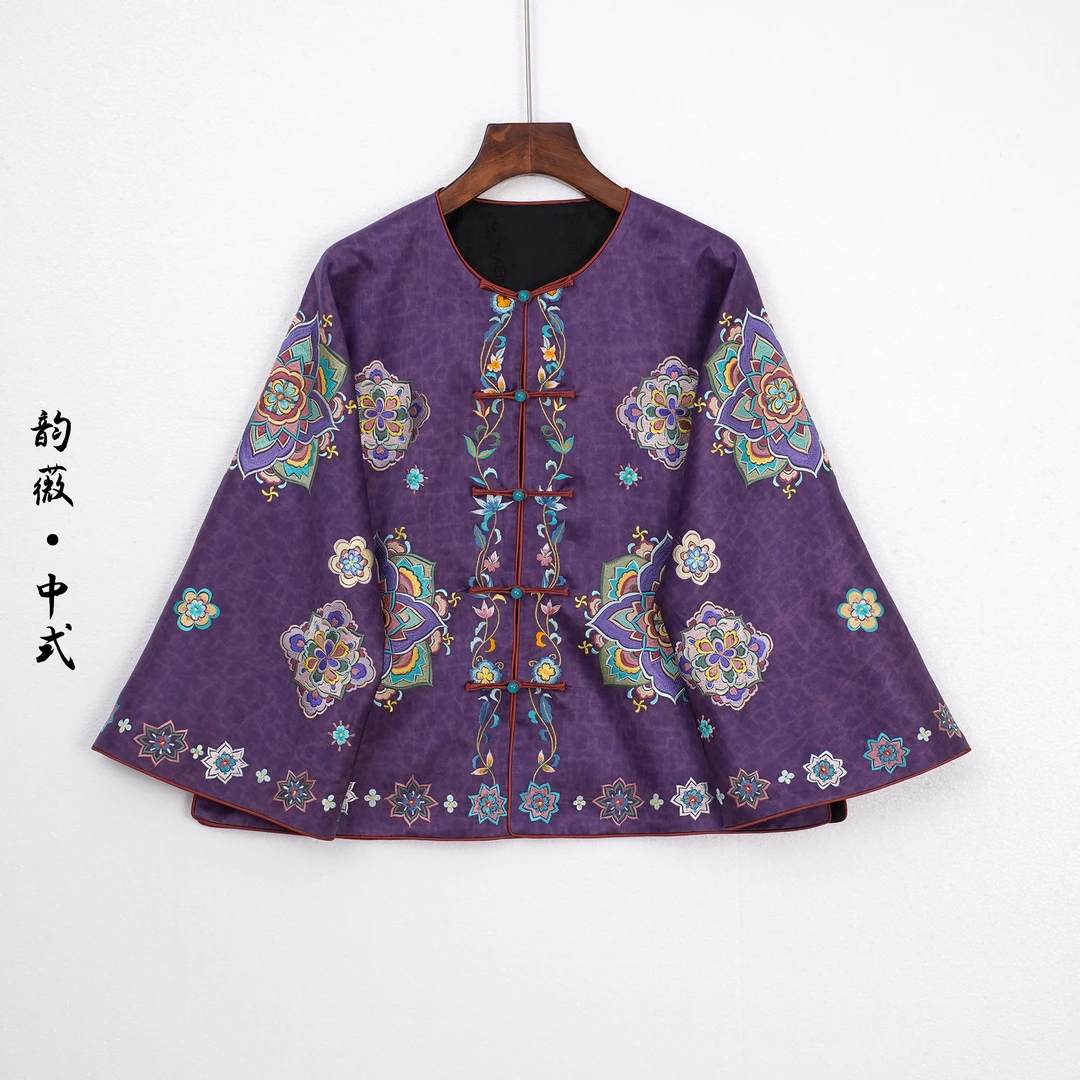 常规款中国风外搭长袖复古圆领刺绣上衣女士常规