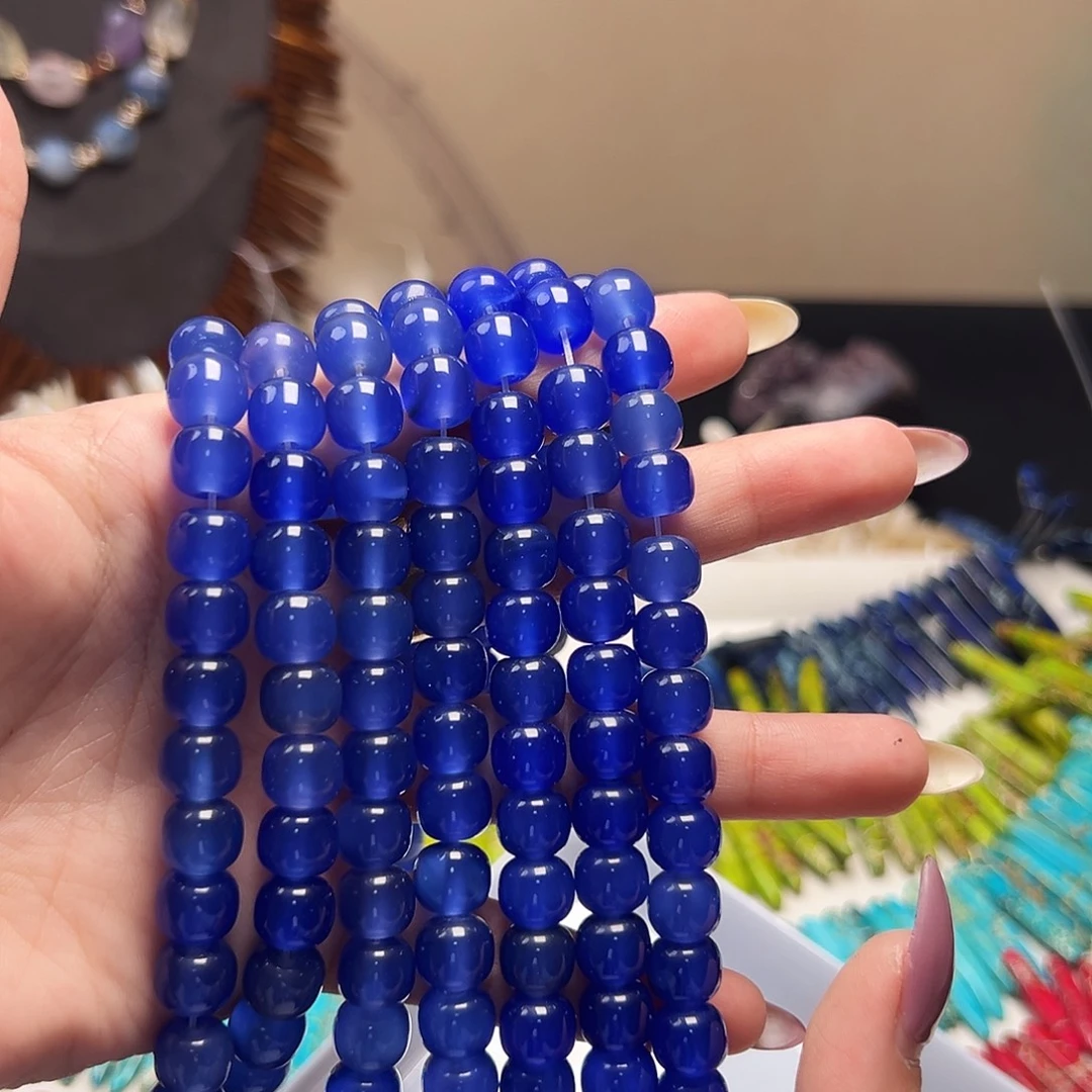 玛瑙/玉髓合金珠宝半成品j103 8.6m 深蓝透透玛瑙一条