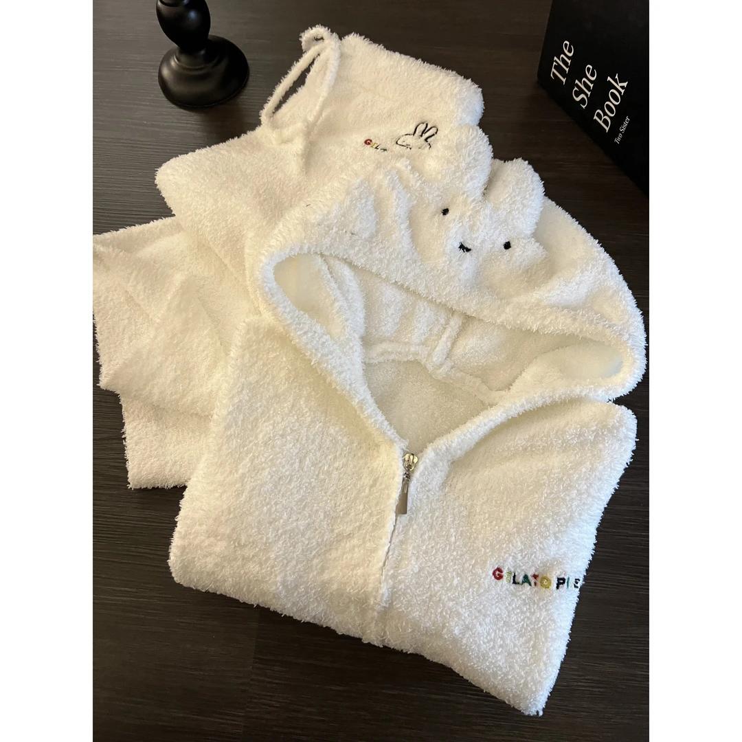 温柔甜美可爱米菲兔半边绒睡衣女冬季加厚连帽长袖长裤家居服套装