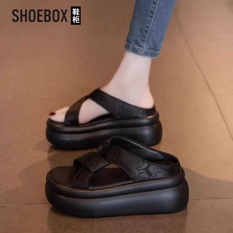 SHOEBOX鞋柜高级感厚底凉拖鞋女夏外穿配裙子新款松糕跟海边凉拖