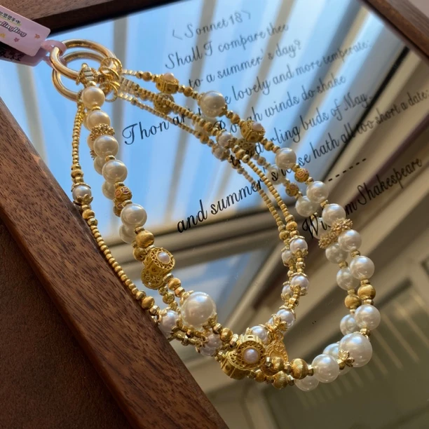 2675白色双链新年手作原创手机链