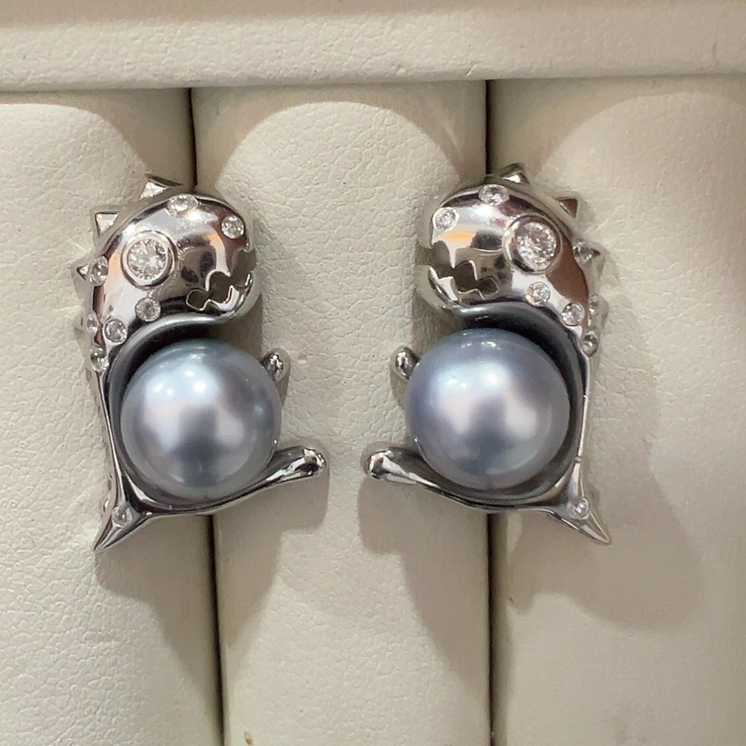 海水珍珠耳饰银S925镶嵌