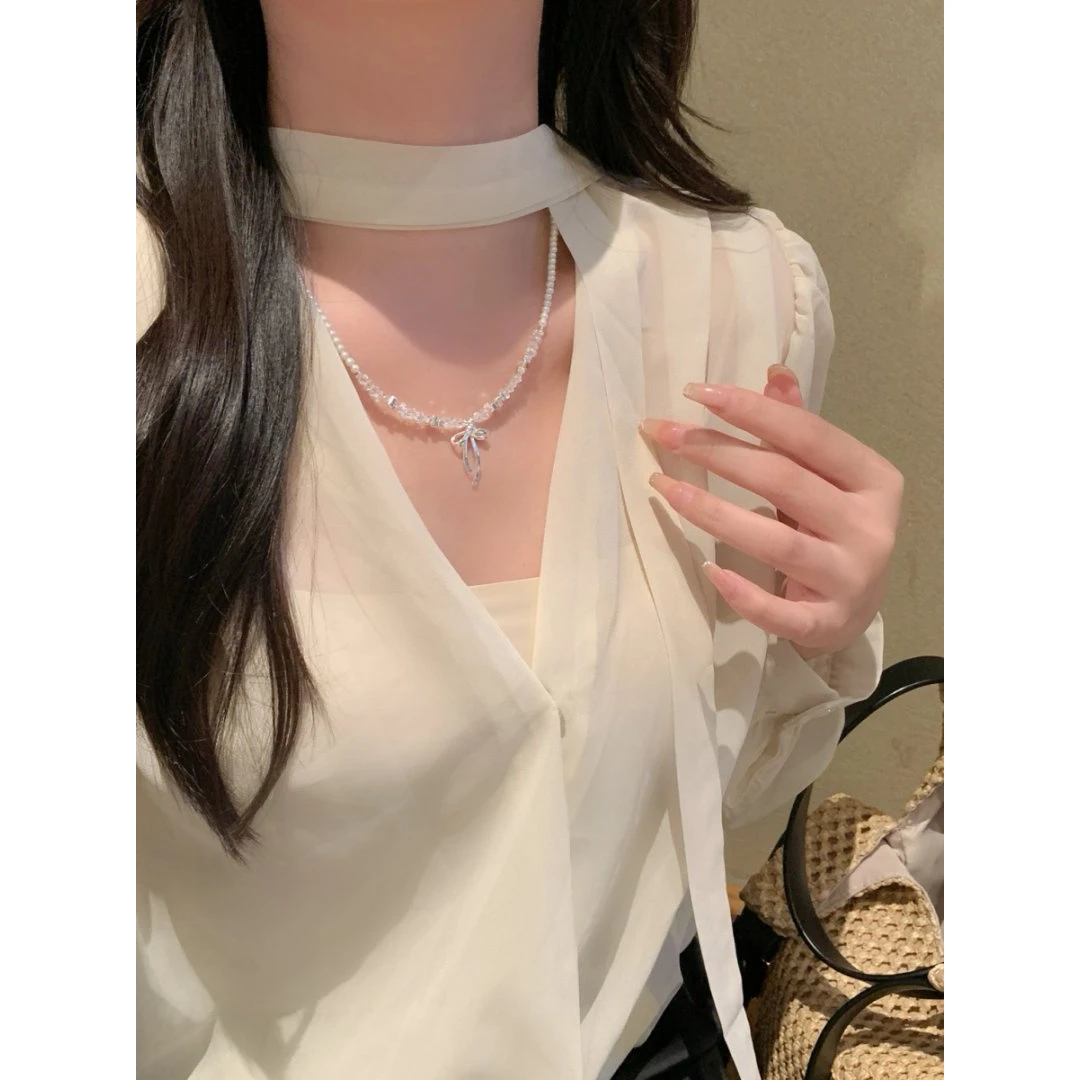 镀白金 碎冰冰蝴蝶结日记 甜美项链X7941