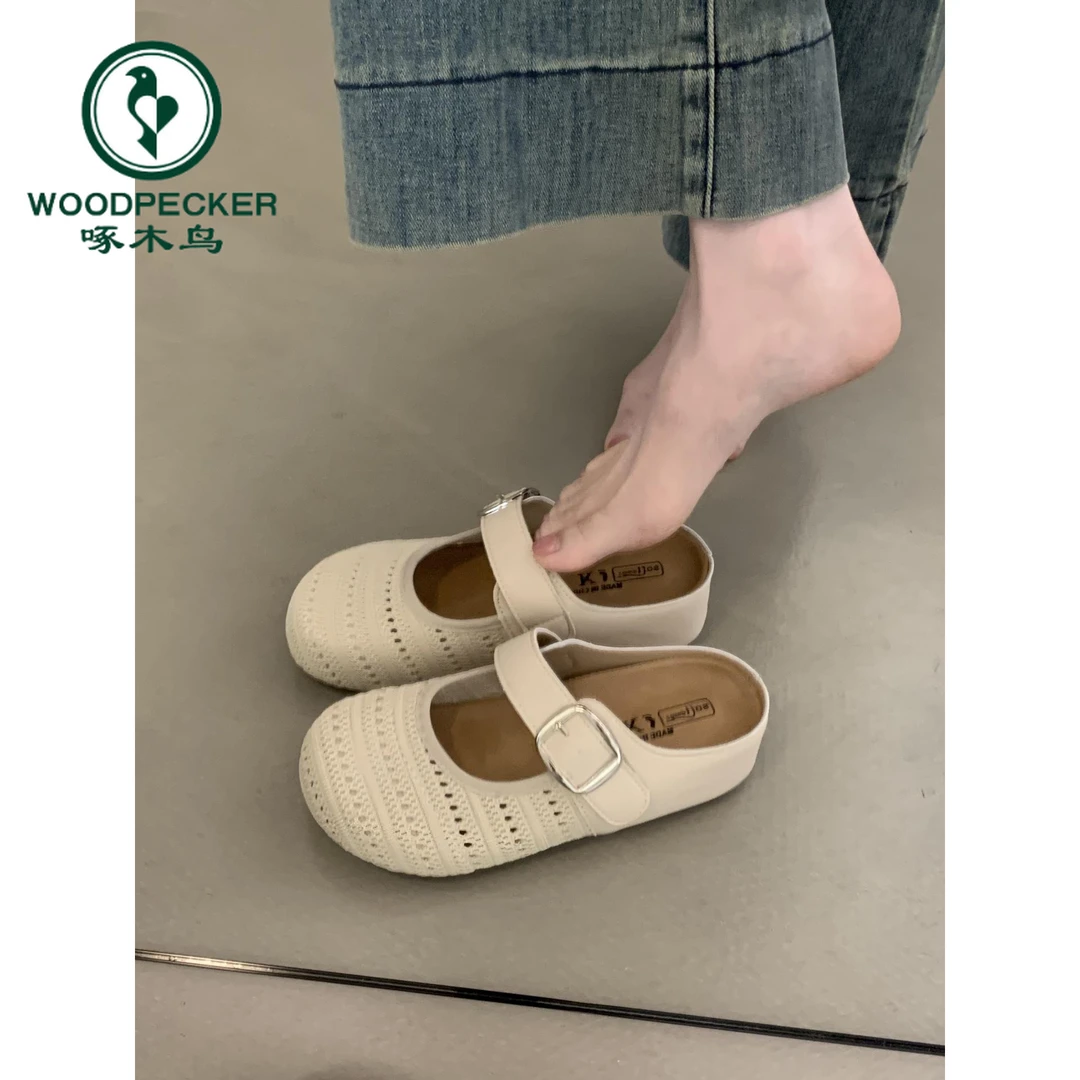 啄木鸟厚底内增高包头半拖鞋女外穿2025新款夏季镂空凉鞋勃肯凉拖