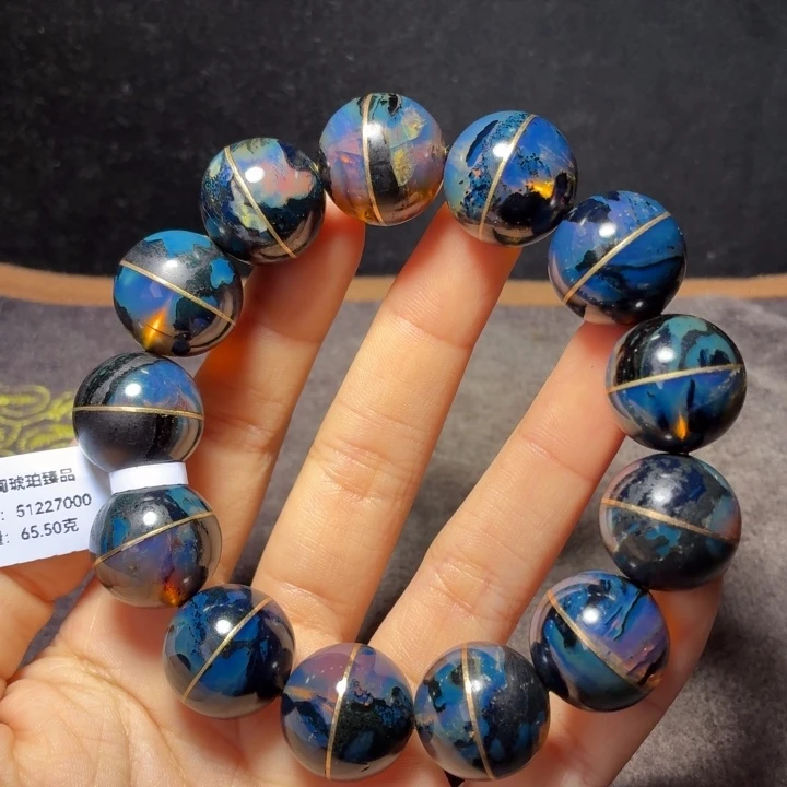 琥珀未镶嵌珠宝奇石18mm海藻溶洞金腰带黄铜一线天
