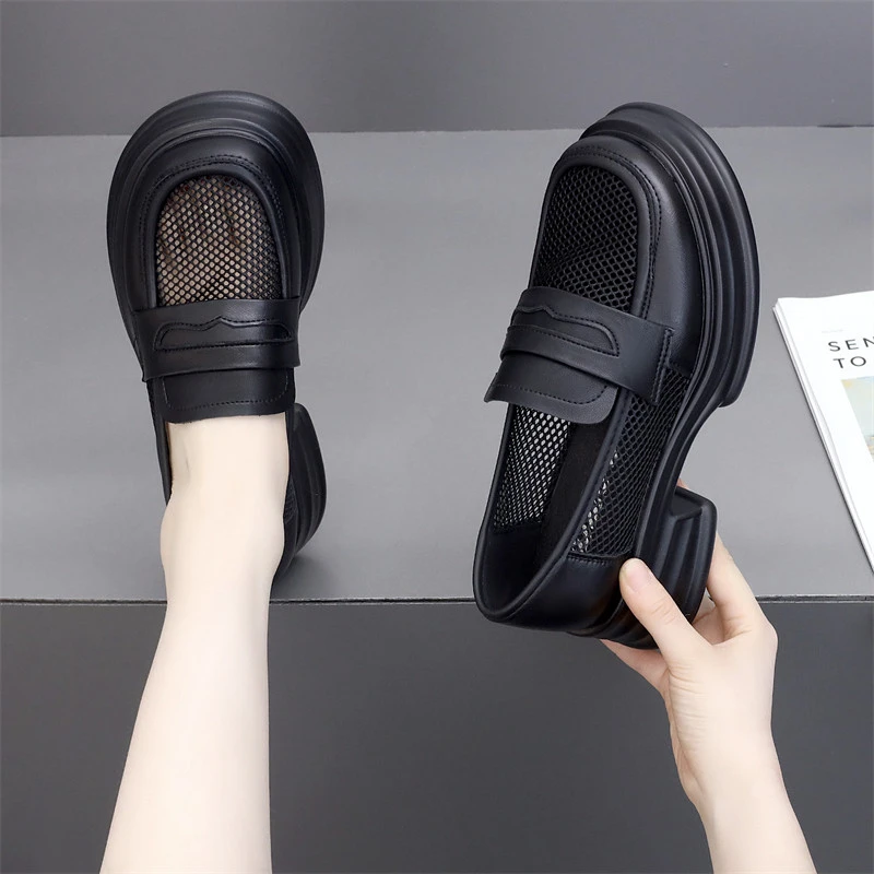 乐福鞋网面女春夏2025年新款透气网纱一脚蹬懒人不累脚职业小皮鞋