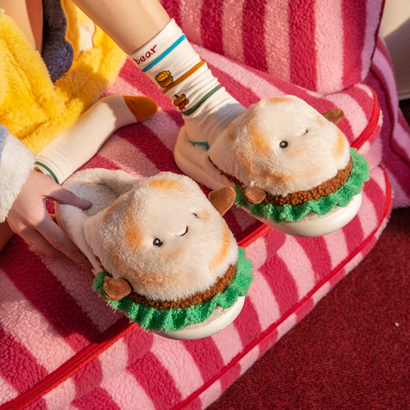猫人优选可爱肉夹馍居家棉拖冬季2025新款毛绒拖鞋保暖舒适棉拖女
